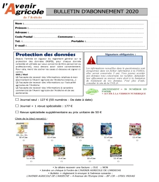 Accéder à tous les contenus de L'Avenir Agricole de l'Ardèche