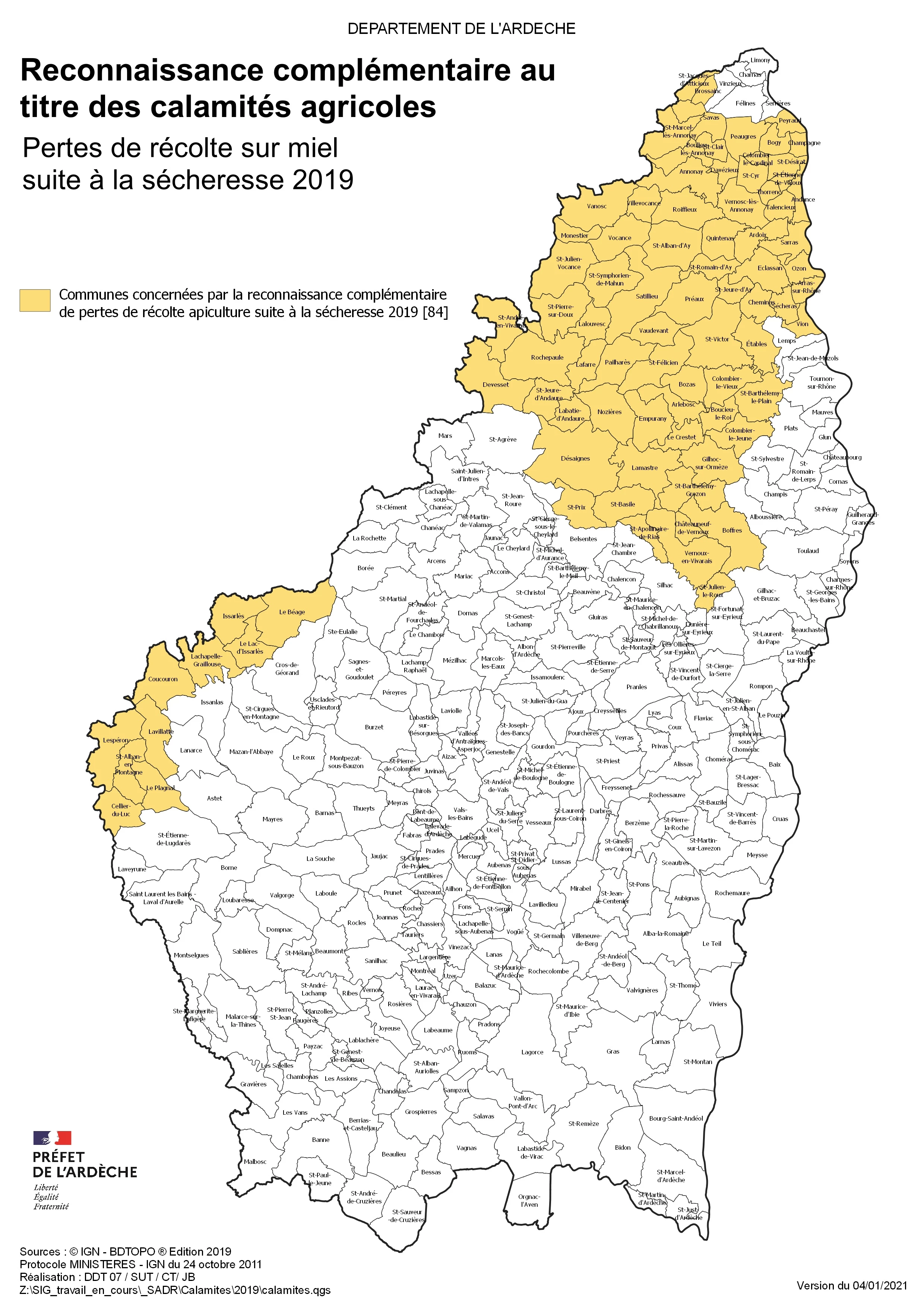 La reconnaissance pour les pertes de récolte sur miel concerne 84 communes.