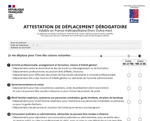 Confinement : attestation de déplacement dérogatoire